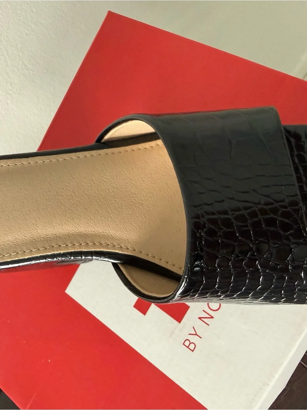 Black Croc-Embossed Slide Sandal
